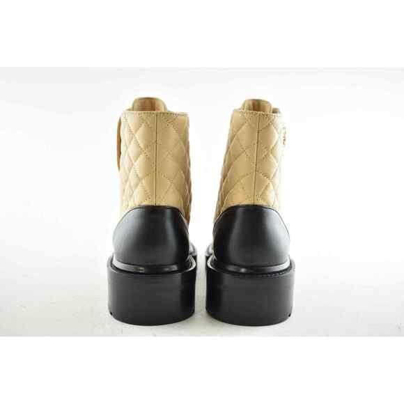 Chanel 20A Black Beige Quilted CC Chain Combat Lace Up Tie Ankle Short Boot 40.5 - Picture 11 of 12